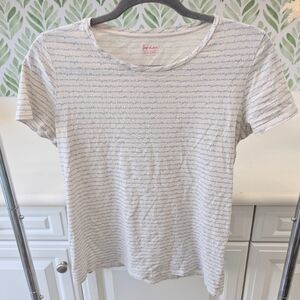 Boden Women's White & Light Blue  Striped T-shirt Medium Crew Neck